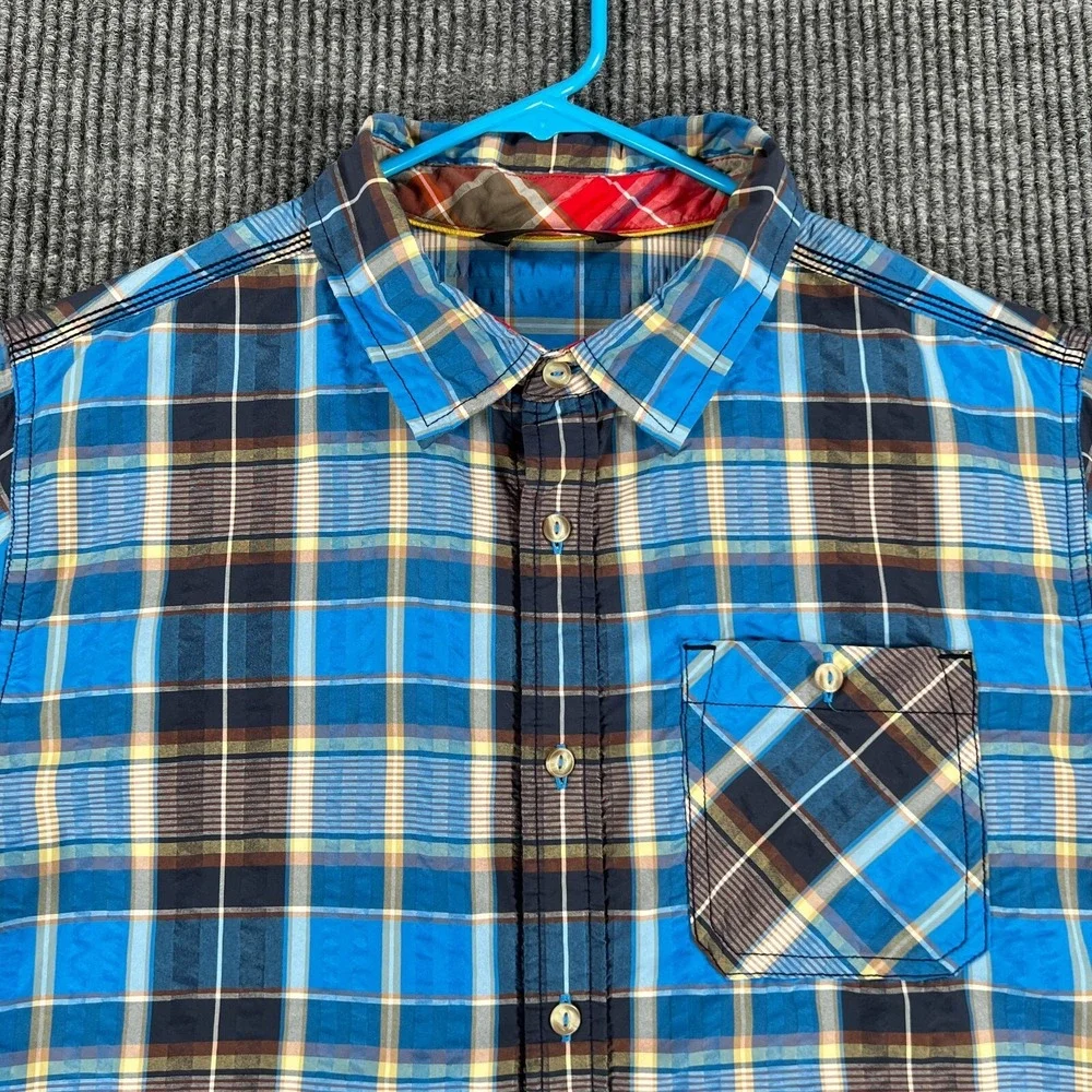 The North Face Shirt Mens Large Blue Plaid Short Sleeve Button Up Hiking Camping